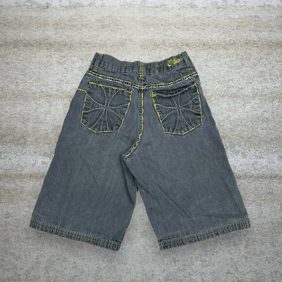 Old Skool Other - Vintage Y2K Skater Jean Shorts 24x11 Grey Wash Yellow Old Skool Denim Rap Style